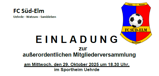 Außerordentliche JHV des FC Süd-Elm am 29.10.2025
